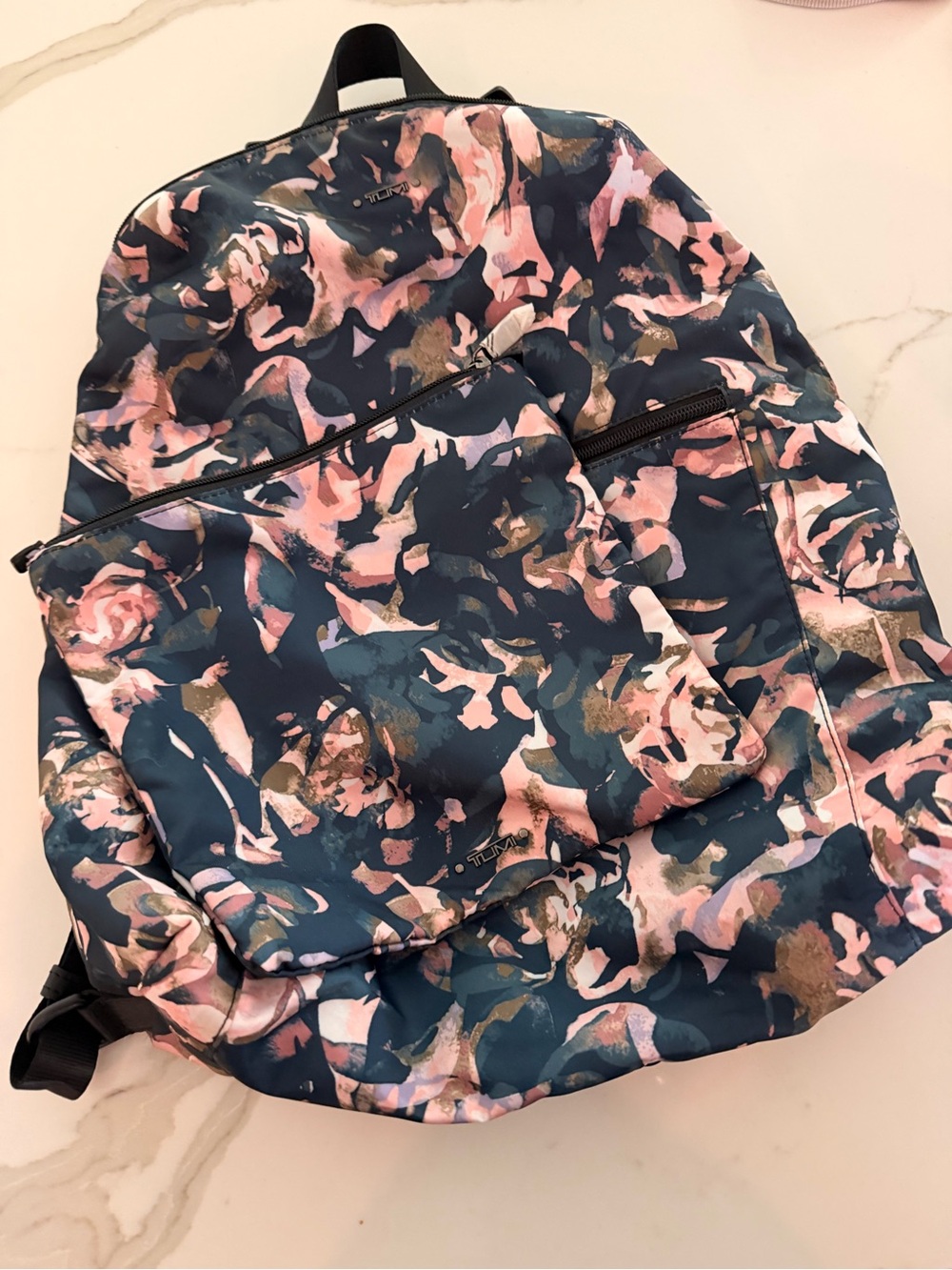 Tumi Voyageur Floral-Print Backpack in Navy and Pink - Picture 3 of 5